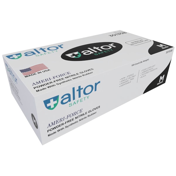 Altor Safety Disposable Gloves, Exam Grade, Nitrile, 4 mil, Powder-Free, M, 100 PK, Black 30130B - main